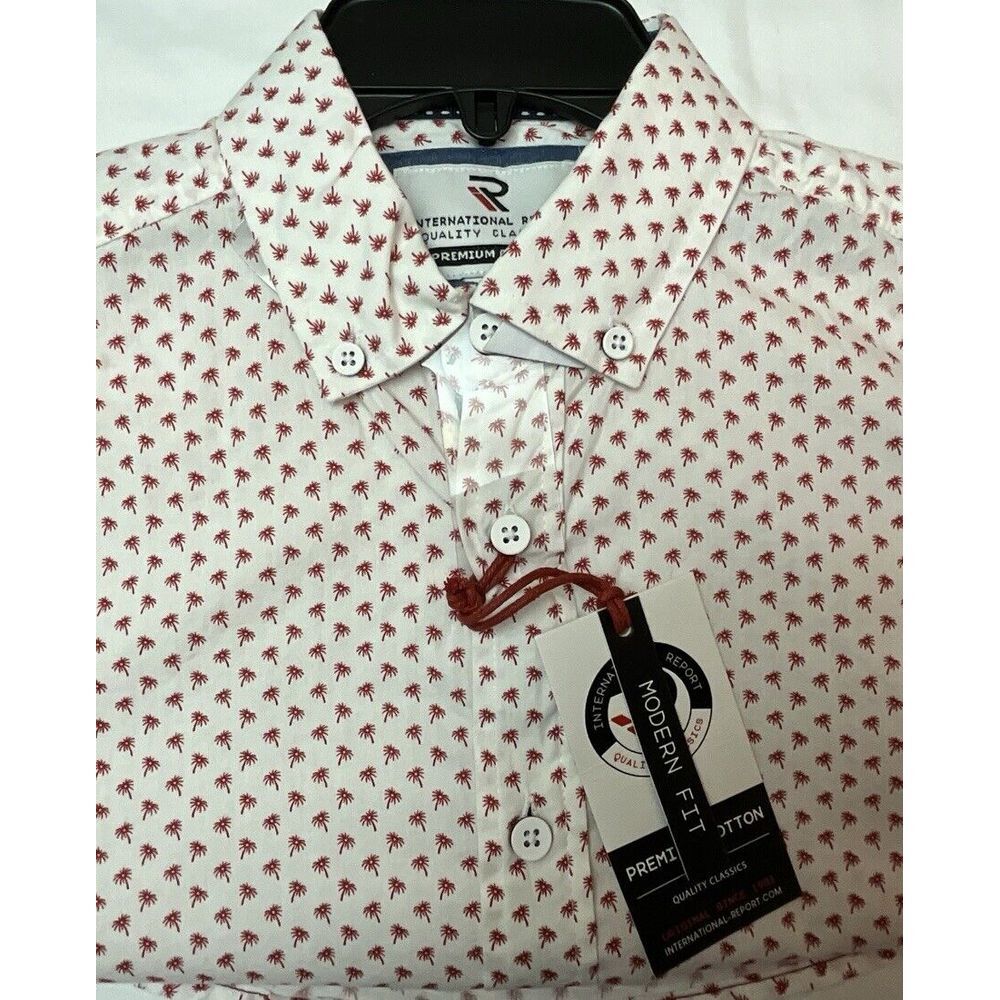 New International Report Men's Short Sleeve Shirt-Palm Trees-Size Small‎